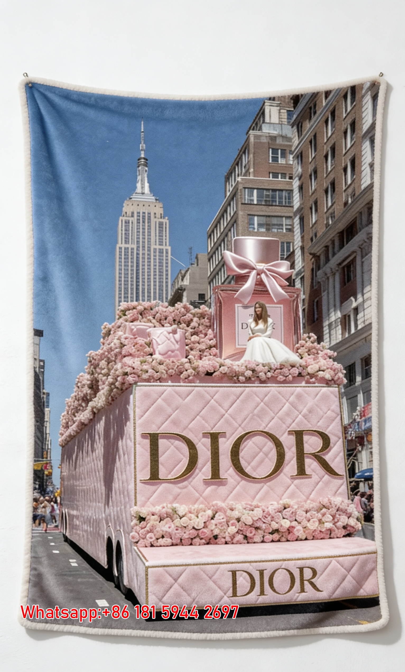 Dior Pink Flower Truck Flannel Throw Blanket D162